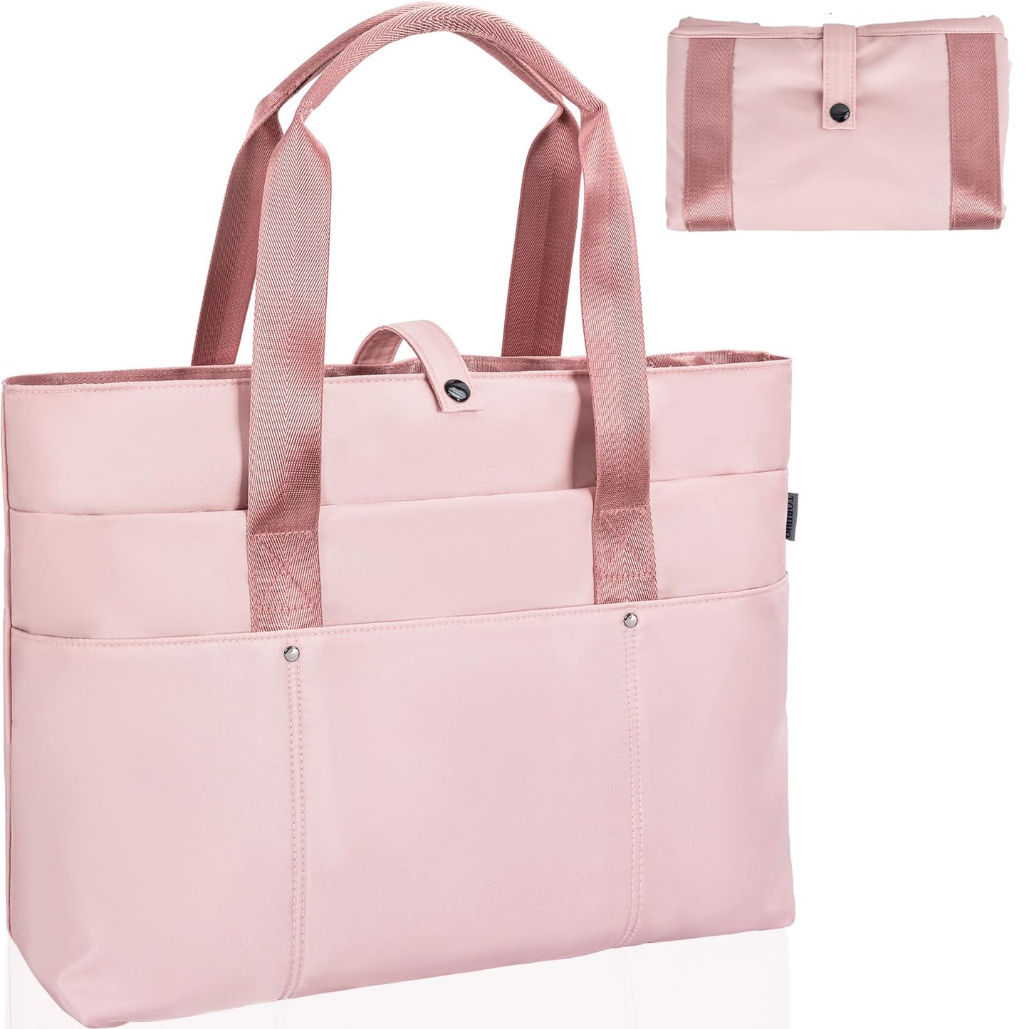 Large Tote Bag for Women with Multiple Pockets, Water Resistant Foldable Tote Bag Utility Tote, Lightweight Shoulder Bag Handbag for Travel, Work, Pink