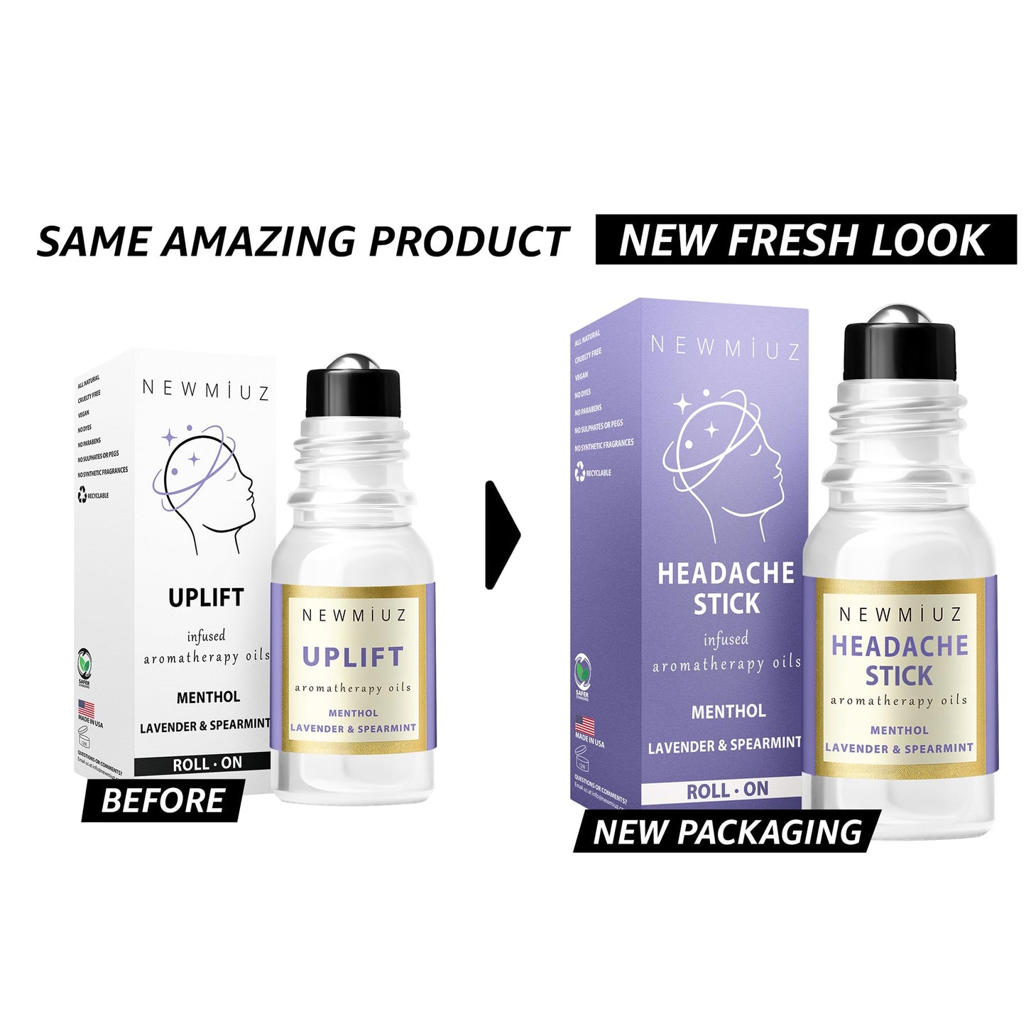 Migraine Roll On Stick - Menthol Fast Cooling Comfort for Your Headache Tension. Aromatherapy Essential Oils Blend Peppermint Lavender Spearmint. Self Care Calming Gift for Women Men. Made in USA