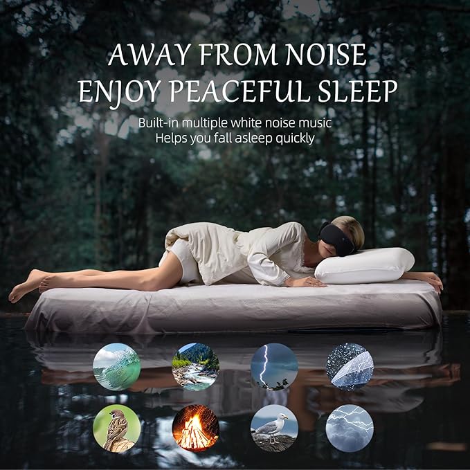 CLOZIA Sleep Headphones Wireless Bluetooth, White Noise Bluetooth Sleep Mask with 12 Soothing Sound, Sleep Mask with Bluetooth Headphones for Travel Yoga Office Meditation, Black