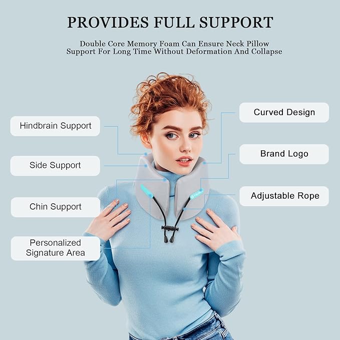 GOLDORANGE Travel Pillow Flight Neck Pillows Best Memory Foam Neck Pillows for Sleeping Airplane Car Home Office Chin Head Support Rest Travel Essentials with Compact Carry Bag Grey S