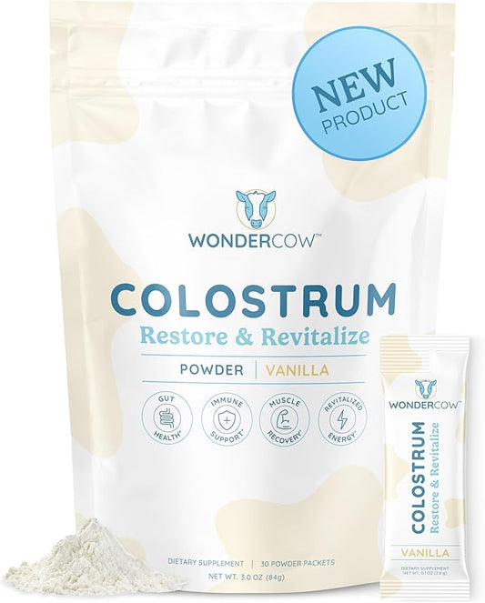 Colostrum Supplement Powder for Gut Health, Immune Support, Muscle Recovery & Wellness | Natural IgG Pure Whole Bovine Colostrum Superfood, Vanilla, 30 Servings