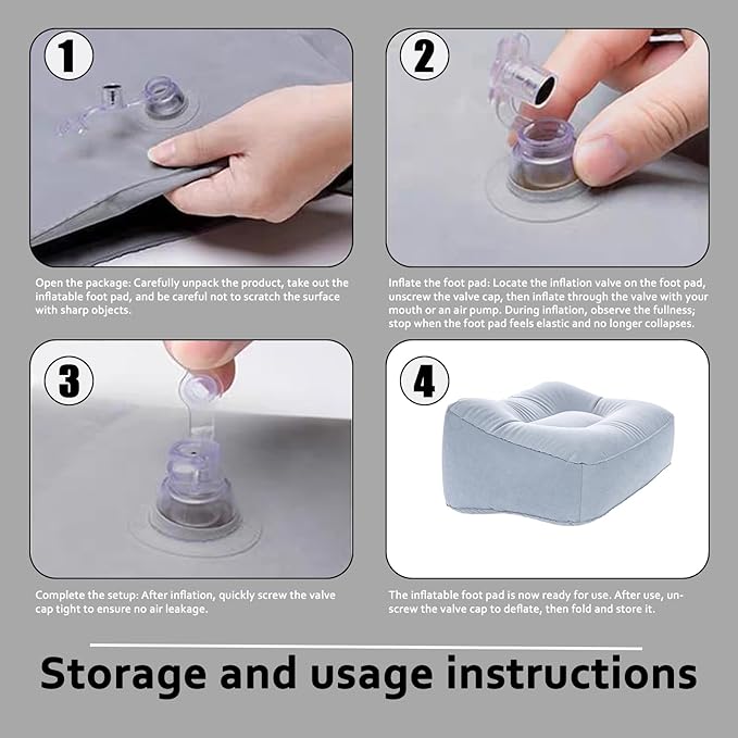 Inflatable Foot Rest Pillow - Portable, Non-Slip Base for Desk, Office Chair, Travel & Bed - Ergonomic Foot Support & Comfort (Grey)