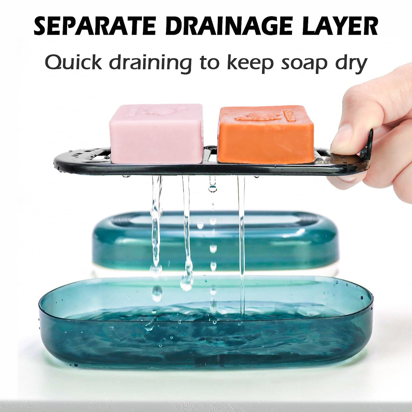 AIDIMMING Shampoo & Conditioner Bar Holder, Large Plastic Travel Soap Case, Portable Bar Soap Dish with Lid, Clear Soap Bar Box (Max, Blue)