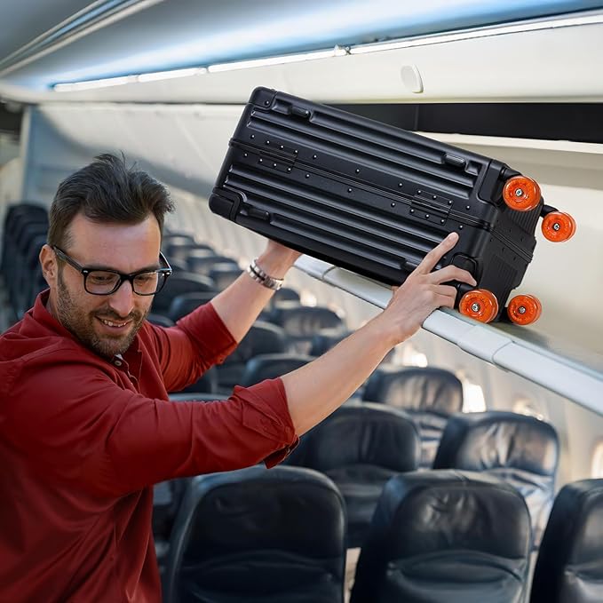 Aluminium Frame Checked-Luggage with Smooth Jelly Wheels, Hardside Zipperless Rolling Suitcase with TSA Lock (Black, 24-Inch)