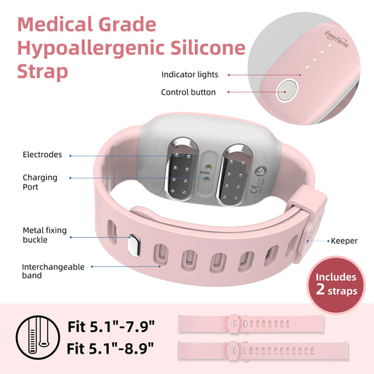 EmeTerm Fashion FDA-Cleared Relieve Nausea Electrode Stimulator Morning Sickness Motion Travel Sickness Vomit Relief Rechargeable No Gel Drug Free Wrist Bands Without Side Effects