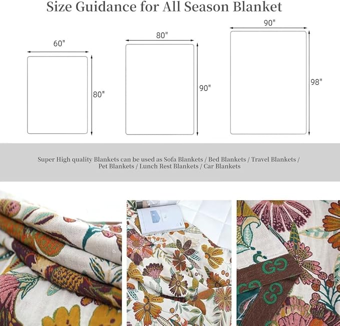 100% Cotton Bed Throw Blankets 60"x80", Versatile Boho Blankets for All Season,Sofa Couch Beding Living Throw Blanket Soft Cozy Farmhouse Muslin Blankte Best Gifts for Women