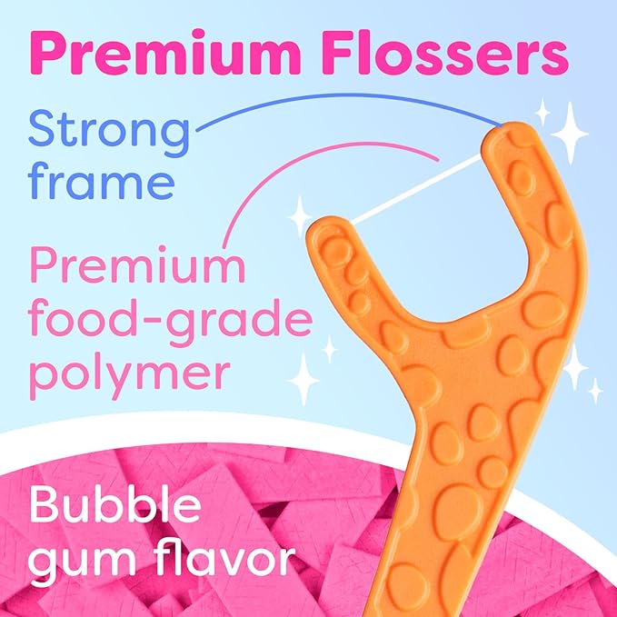 Kids Flossers 2 Pack (100 Total), Kids Floss Picks, Flossers Children, Floss Children, Animal Shapes, Glides Easy Between Teeth, Flosser Helps Prevent Tooth Decay & Gum Disease, Bubble Gum Flavored