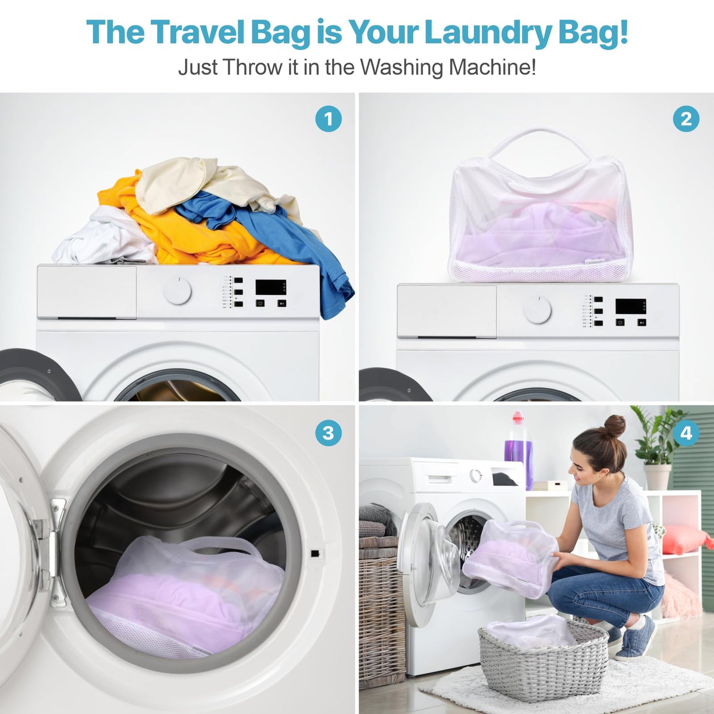 Cambond Machine Washable Mesh Packing Cubes Laundry Bag - 4 Set See Through Packing Cubes for Travel Women, Lightweight Dual-Use Mesh Laundry Wash Bags Luggage Organizer Bags Travel Cubes for Packing