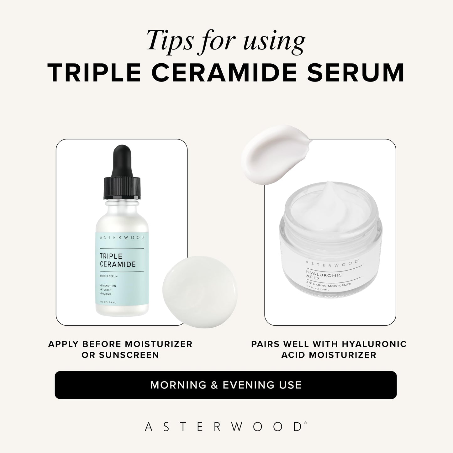 Asterwood Triple Ceramide Barrier Repair Serum - Hydrating, Calming, & Barrier-Restoring Skin Facial Serum - with Ceramide Complex, Squalane, Hyaluronic Acid - Fragrance-Free, Cruelty-Free - 1 Fl Oz