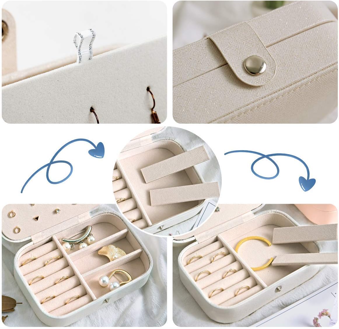 CASEGRACE Jewelry Box For Women Travel Jewelry Organizer Double Layer for Necklace Earring Rings Jewelry Holder Case