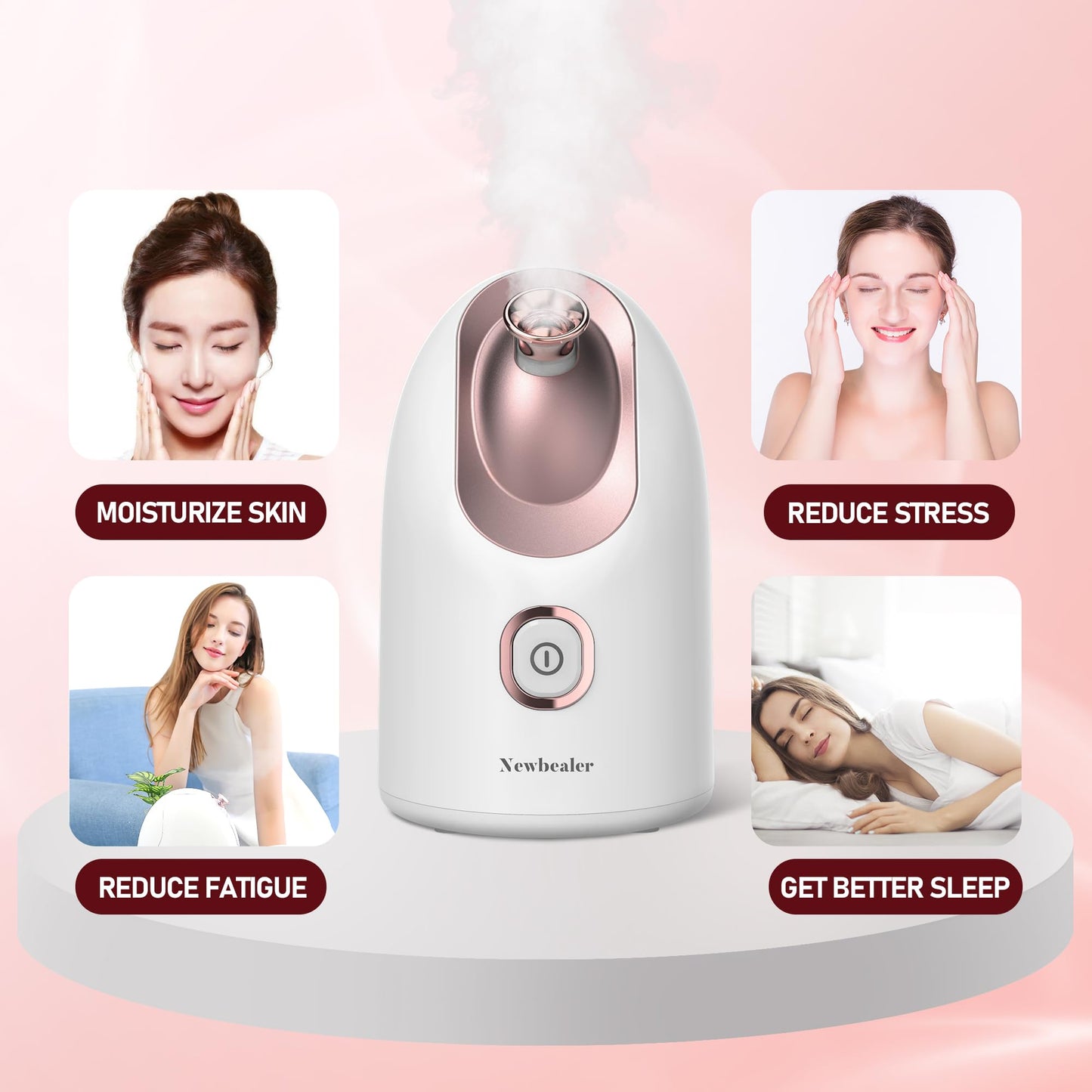 Newbealer Facial Steamer, Mini Aroma Face Steamer, Nano Ionic Hot Mist Face Humidifier for Facial Deep Cleaning, Home Sauna Spa Sprayer with 9 Pieces Acne Remover Kit (White-Gold, 160 ML)