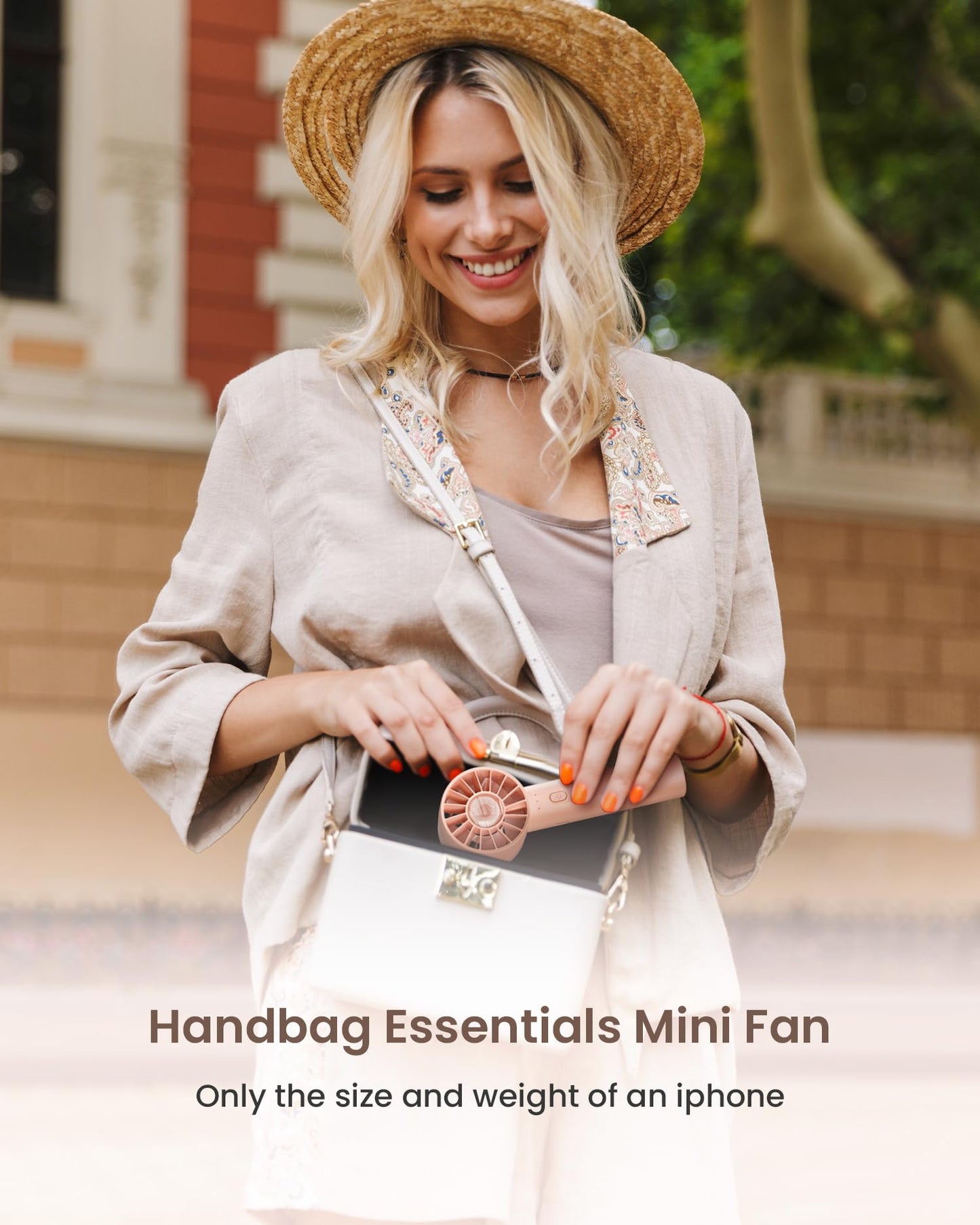 Portable Mini Handheld Turbo Fan, 4 Speed High Velocity Personal [Max 16H Cooling Time], Rechargeable Purse Travel Essentials for Vacation/Beach/Trip - Pink