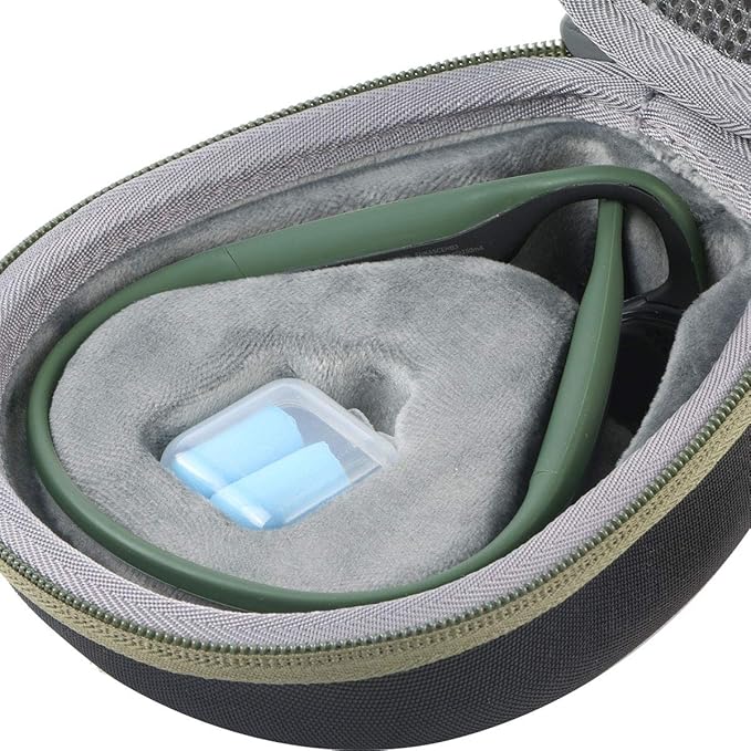 co2CREA Hard Case for SHOKZ New OpenRun Pro 2/1, OpenRun, OpenMove, OpenSwim Pro, OpenSwim, Compatible with All SHOKZ Open-Ear Bone Conduction Sport Headphones, Black Case + Forest Green Zipper