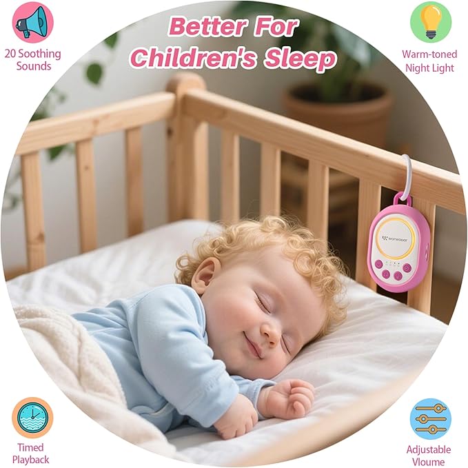 2025 Mom's Choice Awards | White Noise Sound Machine Baby with Night Light, 20 Soothing Sounds, 22 Hours Battery Life, Travel, Registry Gift, Shower, Clips on Baby Stroller