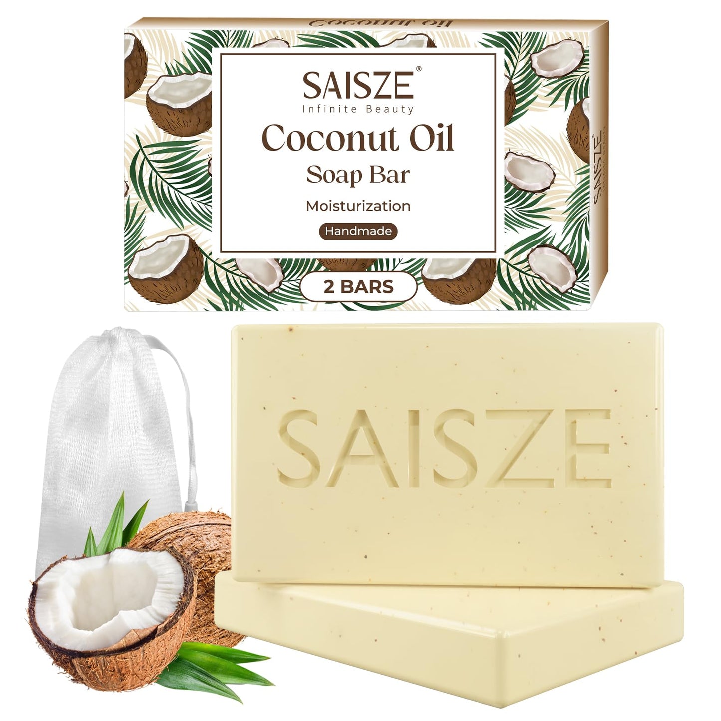 SAISZE Handmade Coconut and Shea Butter Soap - 8 oz, Cold Process, Organic Soap Enriched with Coconut oil, Shea, Body Soap Bars for Women and Men