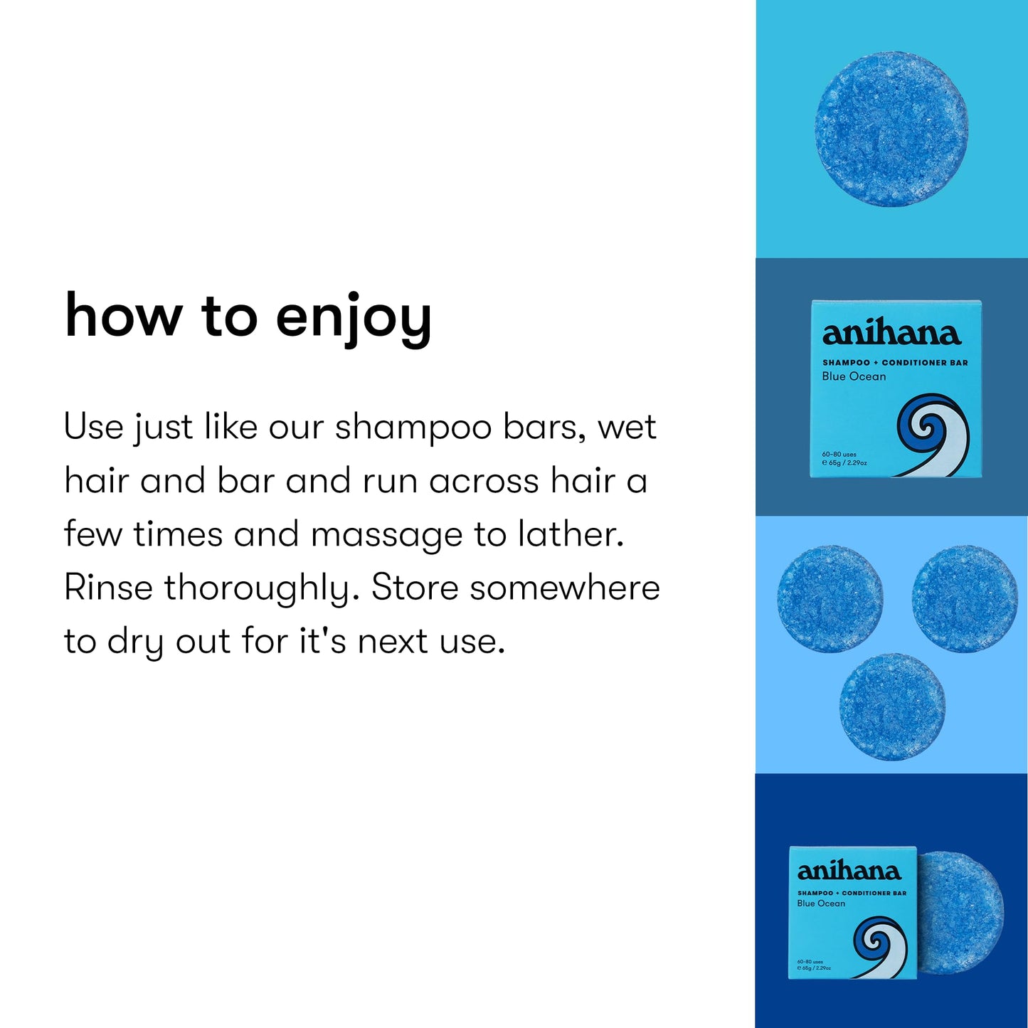 ANIHANA Shampoo and Conditioner Bar for Regular Normal Hair, Clean, Purifying, Natural, Healthy Look and Shine, Paraben Free, Blue Ocean, 2.29 oz