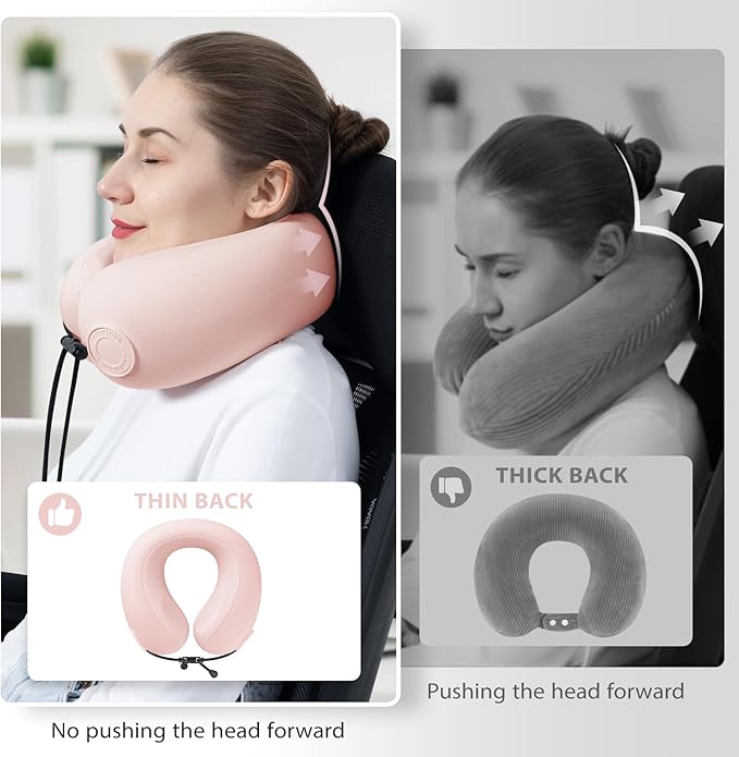 Travel Neck Pillows for Airplane Adults, Memory Foam Neck Support Travelling Pillow with Washable Cotton Pillowcases and Storage Bag, for Car, Train, Flight, Office and Home Use Adults Pink