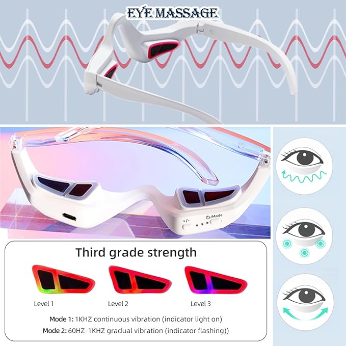3D Vibration Eye Massager Portable Advaned Eye Beauty Bevice for Improvement Dark Circles Relaxing Eye, Eyecare Glasses for Relaxtion
