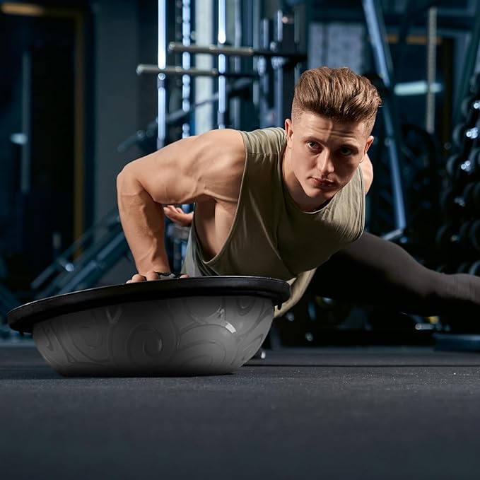 ATIVAFIT Balance Ball Half Exercise Ball Balance Trainer Inflatable Yoga Ball for Home Gym Workouts Core Strength Fitness Half Ball with Resistance Bands, Pump, Support to 660 lbs