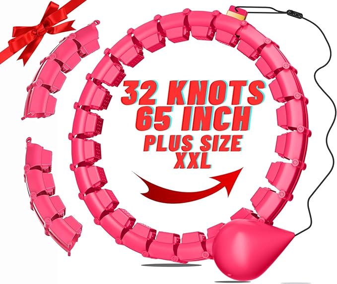 65inch 32 Knots Plus Size Quiet Weighted Hula Infinity Fitness Detachable Hoops Smart Silent Infinity Hula for Women 2 in 1 Waist and Abdominal Workout Hoop