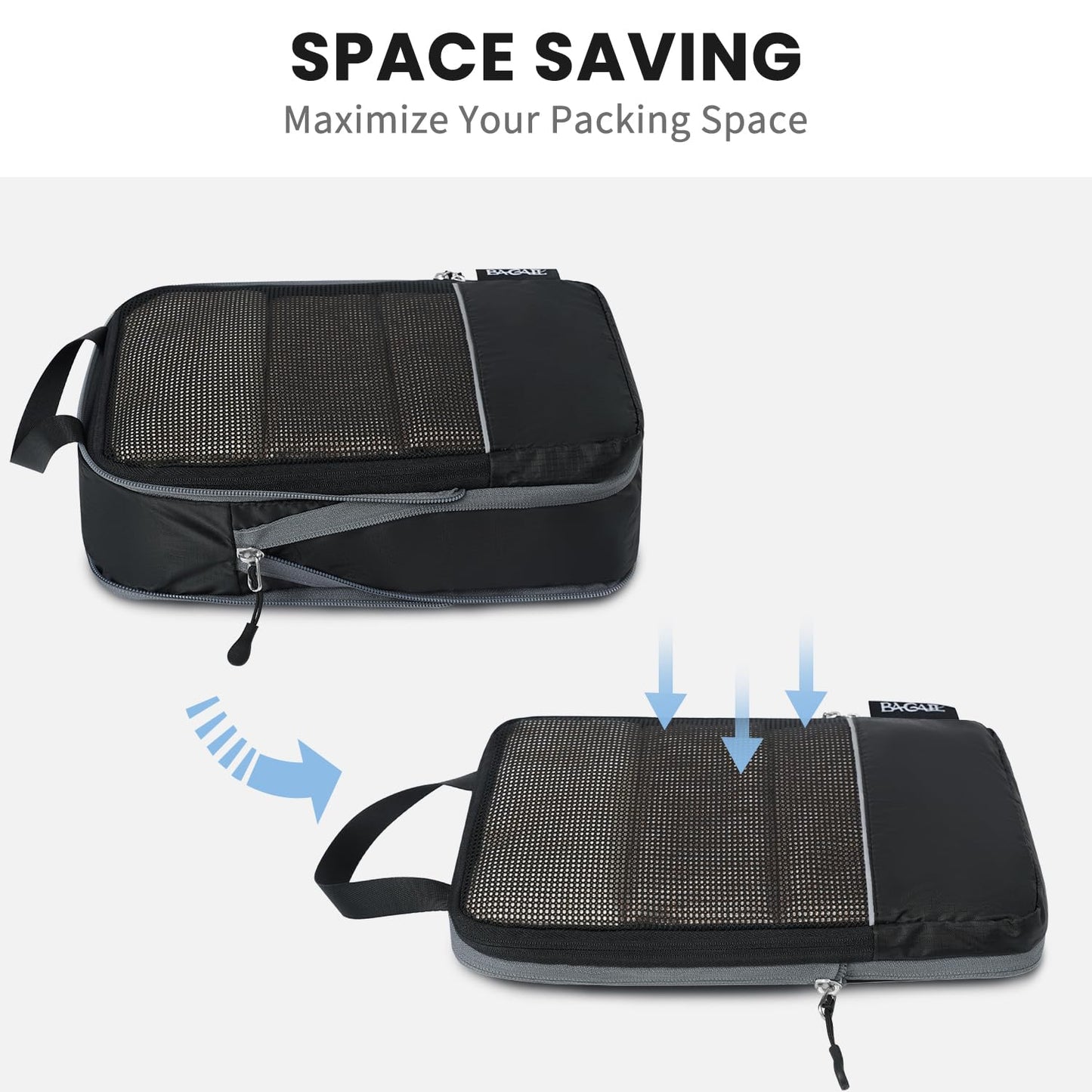 BAGAIL 4 Set/6 Set Ultralight Compression Packing Cubes Packing Organizer for Travel Accessories Luggage Suitcase Backpack(70D 4Set Mesh Black)