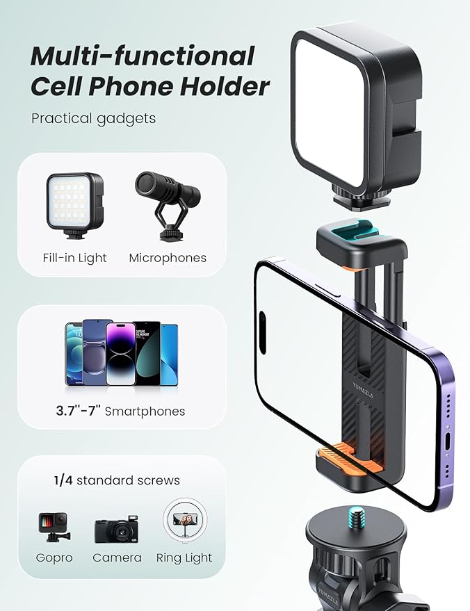 71''/180cm Phone Tripod & Selfie Stick, Portable Travel Stand for Video Recording, Travel Tripod for iPhone/Cell Phone with Detachable Remote, Compatible with Smartphones, DSLR