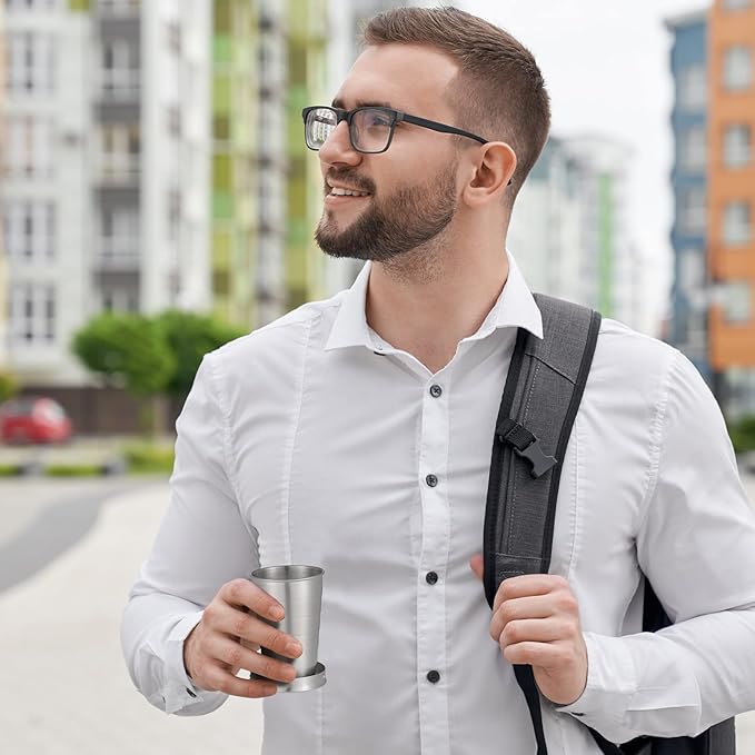 10 Pieces 2.5oz Collapsible Shot Glasses Stainless Steel Collapsible Cup Reusable Portable Travel Folding Cup with Lid and Keychain for Camping Hiking Cycling