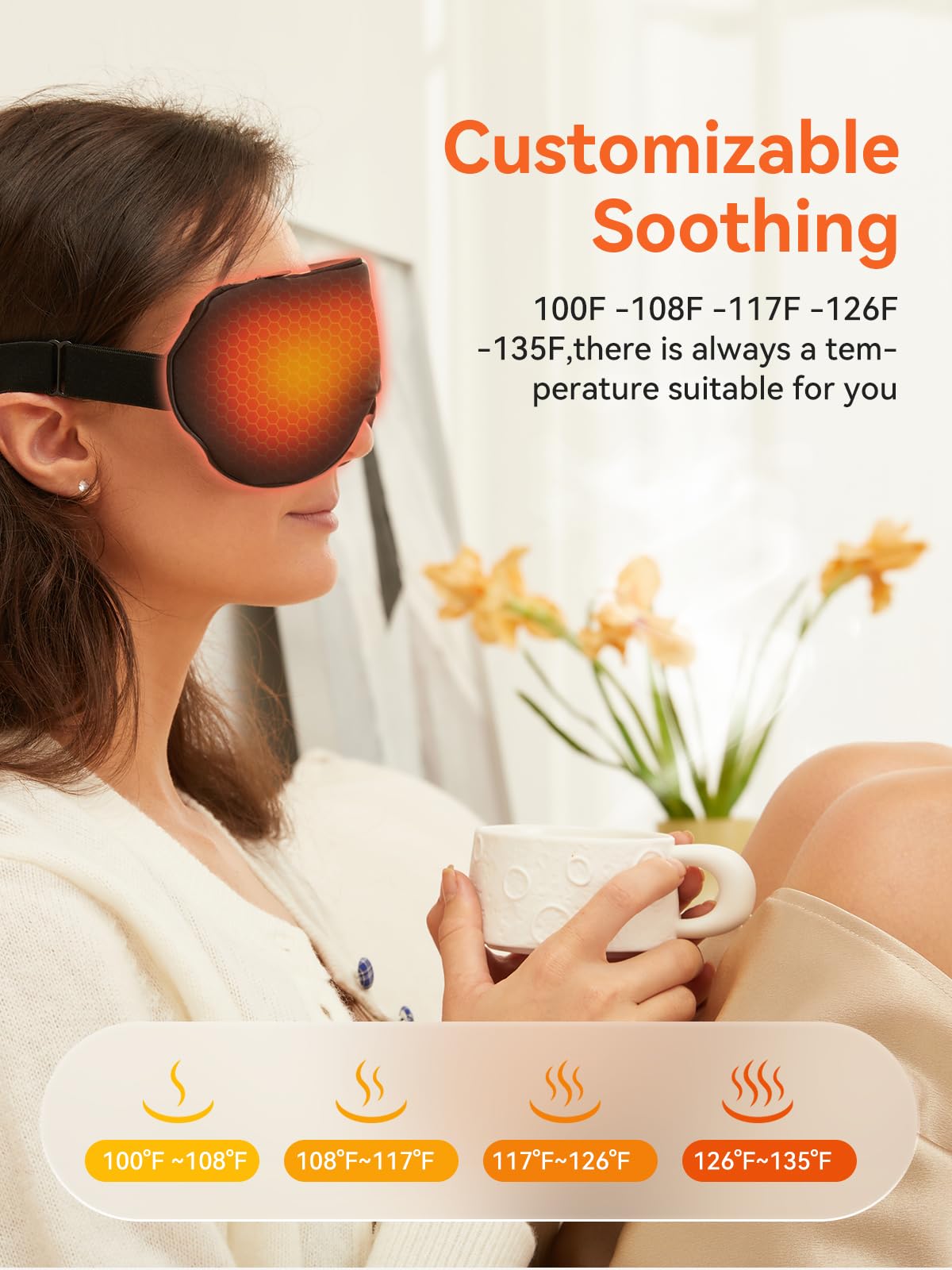 Heated Eye Mask for Dry Eye Relief, Cordless Warm Compress Sleep Mask with 4 Heat Settings & Timer, Rechargeable Silk Eyes Warmer for Migraine, Travel, Women Men Black