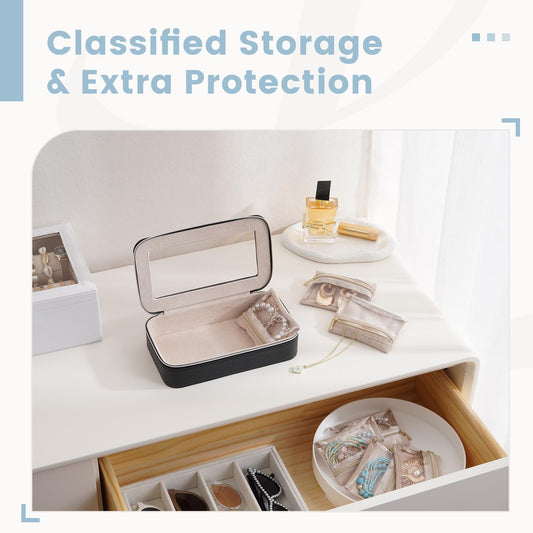 Lolalet 8 in 1 Travel Jewelry Case with Velvet Pouches, Clear Window Travel Jewelry Organizer Bags for Earrings, Bracelets, Necklaces and Rings, Compact Jewelry Storage for Women Girls- Black, 7PCS