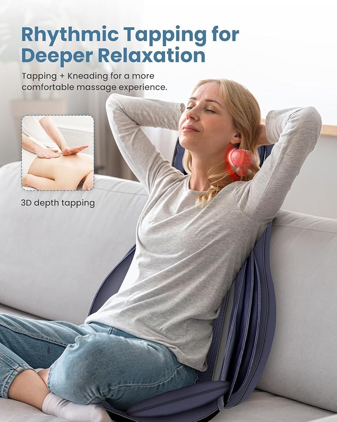 COMFIER Shiatsu Neck Back Massager with Heat for Pain Relief Deep Tissue, Adjustable-Height Neck Massage Rollers, Massage Chair Pad Tapping Compression Seat Massager Full Body, Gifts for Men Women