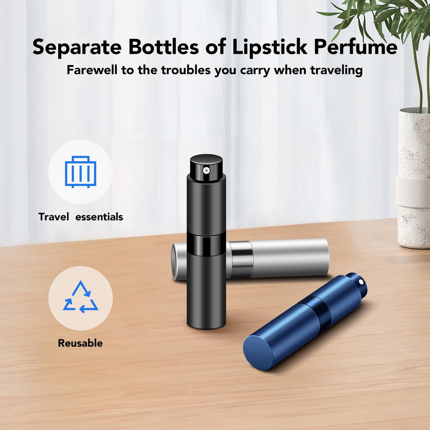 Laimiod 5PCS Perfume Atomizer Travel, Refillable Cologne Containers, Dispenser Spray Empty Bottle for Liquid Dispenser (5 Colors)