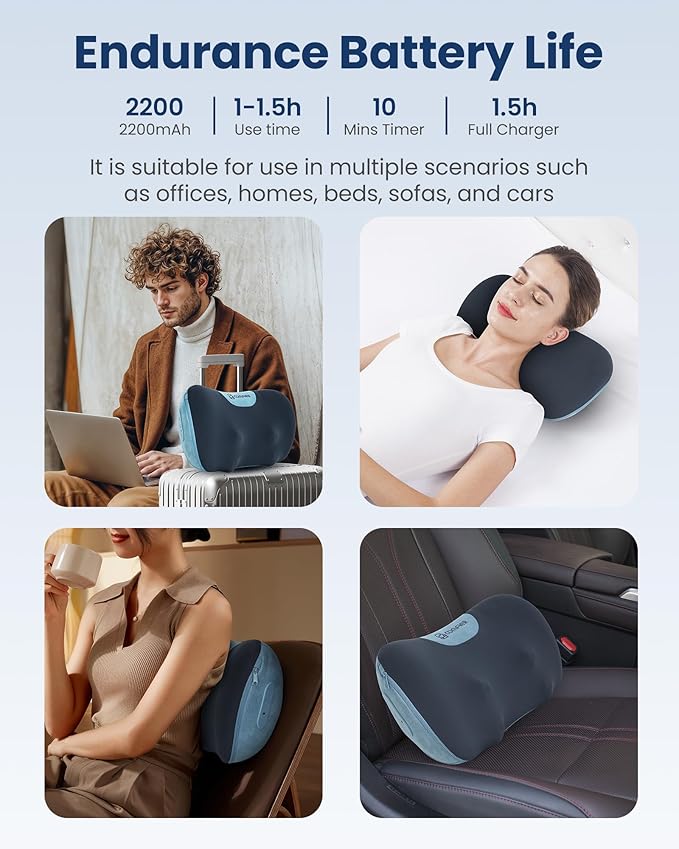 COMFIER Shiatsu Neck and Back Massager with Heat, Neck Massager Pillow with 3D Kneading Deep Tissue, Cordless & Portable, Soothes Muscle Tension at Home, Office, Travel,Ideal Gift for Men & Women