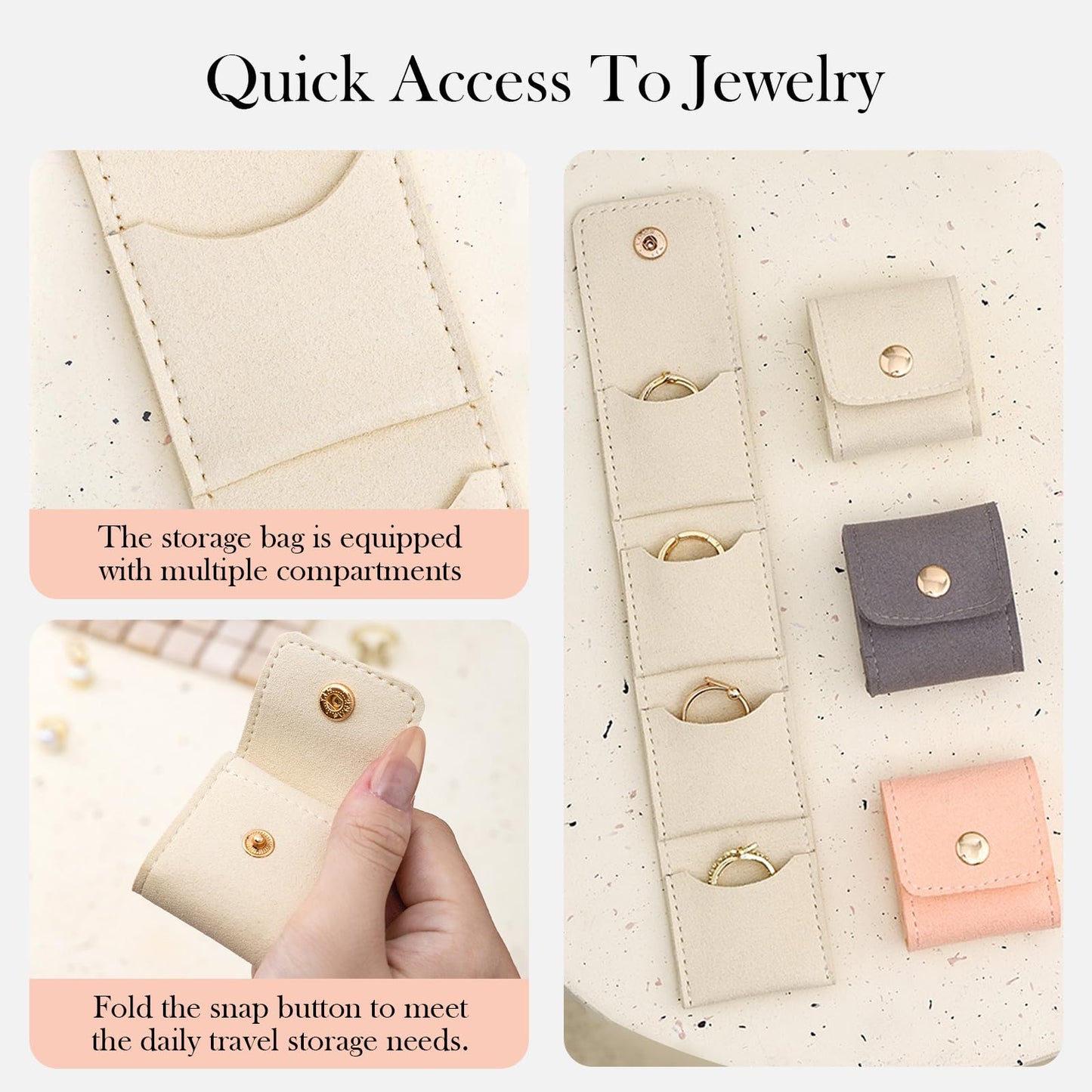 Jwtolp Mini Travel Jewelry Bag, Mini Travel Jewelry Roll Bag with Buckle, Portable Foldable Multifunctional Travel Jewelry Organizer Case, Small Jewelry Box for Earrings, Rings, Necklaces