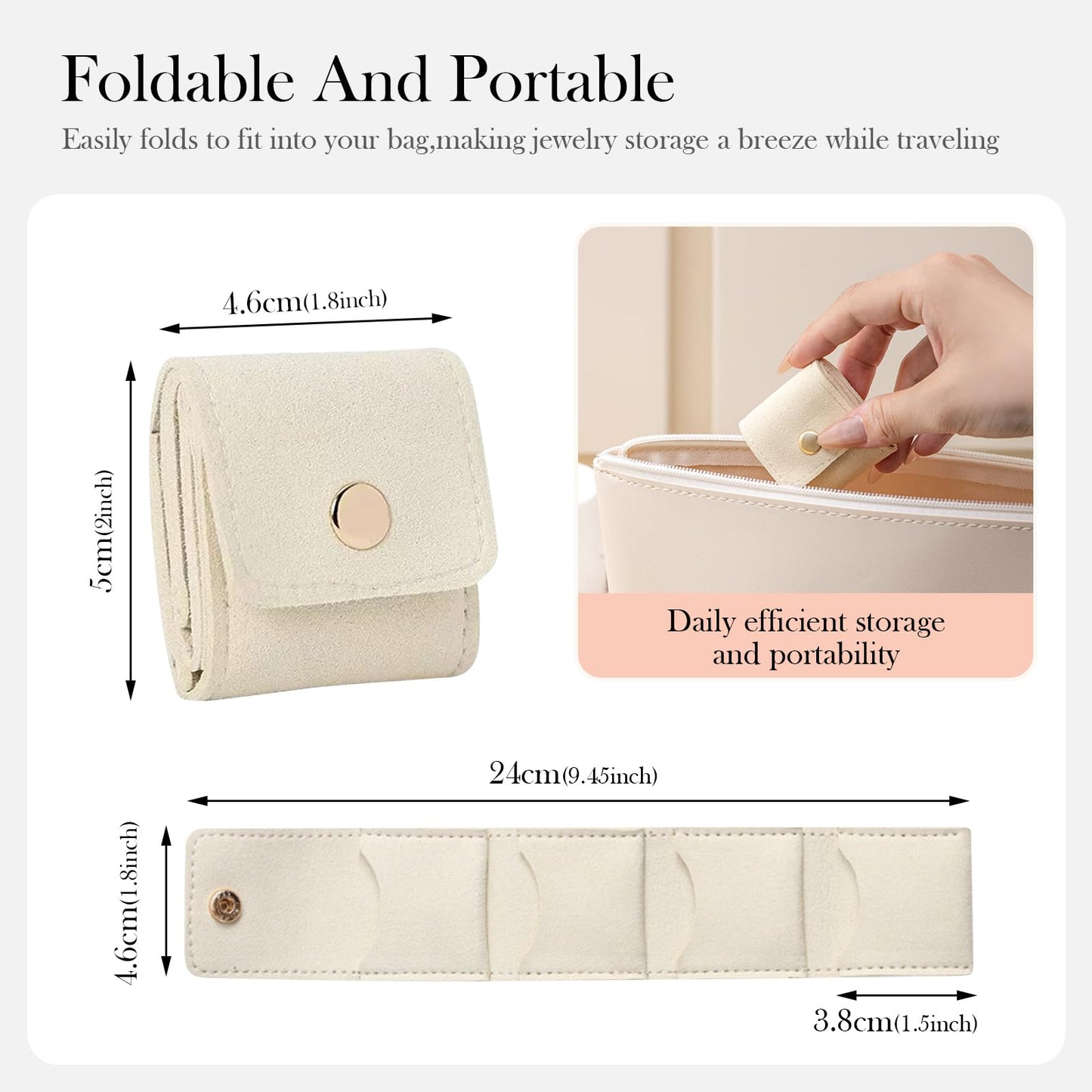 icegglof Mini Travel Jewelry Organizer Bag Set, Mini Roll Case with Buckle, Portable Foldable Storage Box for Earrings, Rings, Necklaces, 3pcs