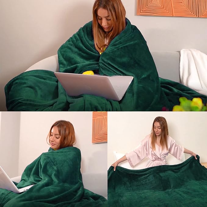 JIAHANNHA Flannel Fleece Blanket Throw Size(60 by 80 Inches),Green Throw Blanket for Couch Sofa Bed 280GSM,Super Soft Plush Cozy and Lightweight Warm Bed Blanket for All Season