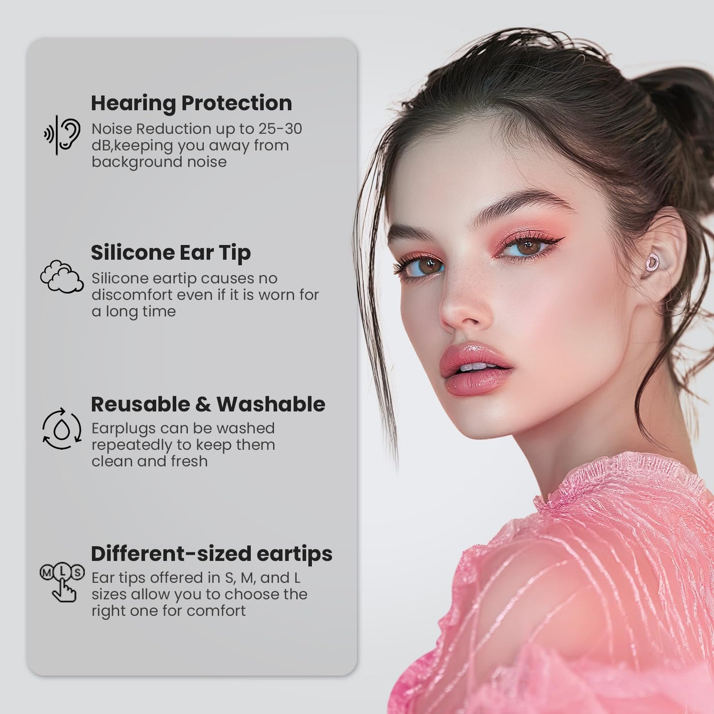 JUSTRVN Ear Plugs for Sleeping,2 Pairs of Stylish Reusable Noise Reduction Earplugs with 8 Pairs Tips & case,Hearing Protection Earplugs for Concert,Travel,Work,Live Events - 25dB-30dB