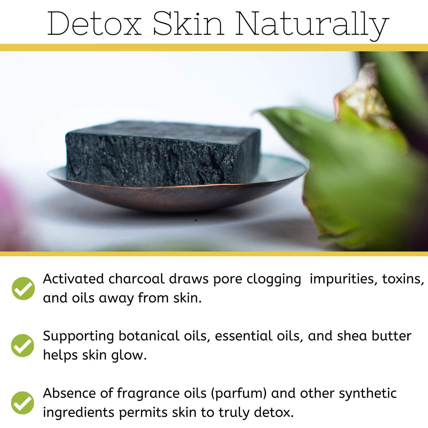 The Yellow Bird Natural Charcoal Soap Bar for Face, Body, Acne, and Sensitive Skin. Handmade with Organic Ingredients & Essential Oils