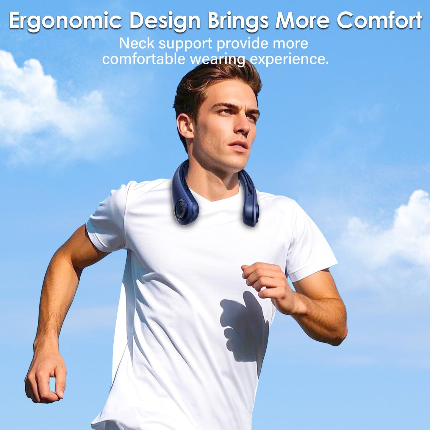 AUIIAH Portable Lightweight Neck Fan Rechargeable, 5 Speeds, Neck Support, USB Personal Bladeless Wearable Cooling Neck Fan for Hot Flashes, Disneyland, Travel, Summer Gift for Women Men