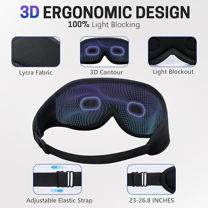 Aurya Sleep Mask with Bluetooth Headphones, 3D Eye Mask for Sleeping, 5.4 Wireless Sleeping Headphones with Ultra-Thin HD Stereo Speaker for Side Sleeper, Office Nap, Air Travel, Meditation