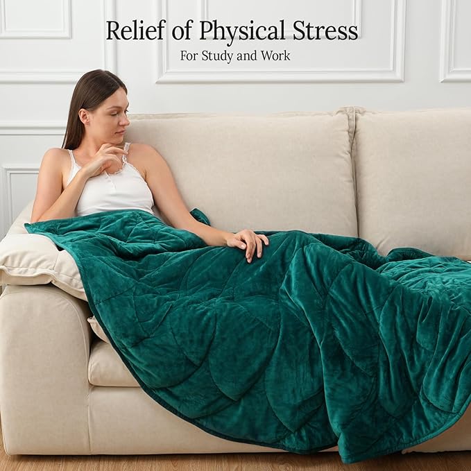 Kaisa Weighted Blanket for Adults (10 lbs, 60" x 78"), Soft Heavy Blanket Machine Washable, Queen Size Weighted Blankets with Glass Beads for Stress Relief and Sleep Promotion,Green