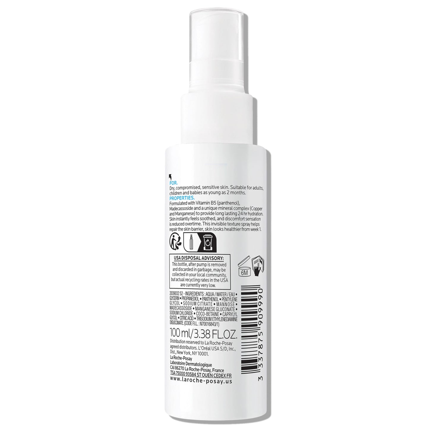 La Roche-Posay Cicaplast B5 Spray With Vitamin B5 Panthenol & Madecassoside, Hydrating Face Mist For Skin Barrier Repair, Soothing Touch-Free Face & Body Spray, Sensitive Skin & Dermatologist Tested