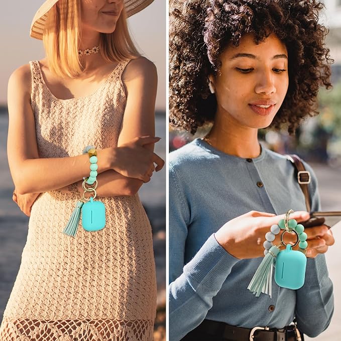 Compatible with Airpods Pro Soft Silicone Case Cover with Bracelet Keychain for Apple Airpod Pro 1st Generation Case for Women (Mint Green)