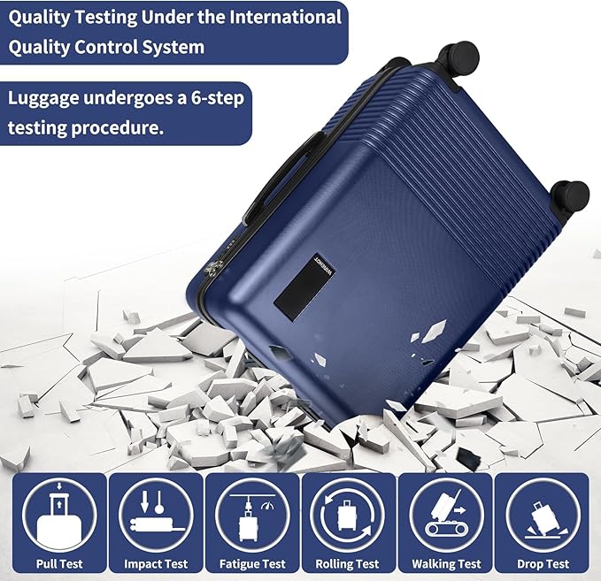 2 Piece Luggage Sets with Spinner Wheels Front Open Pocket, ABS+PC Suitcase with TSA Lock & YKK Zipper, Carry On 20/24 inch Medium +Toiletry Bag+Handbag, Deep Dark Navy Blue