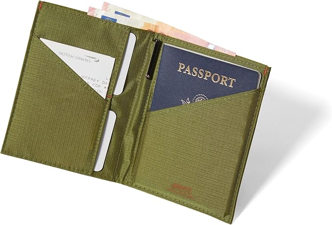 Allett Travel Wallet, Cala Green | Nylon, Thin Bifold, RFID Blocking, Minimalistic, Front Pocket | Holds Up To 10 Cards & Passport | For Men & Women