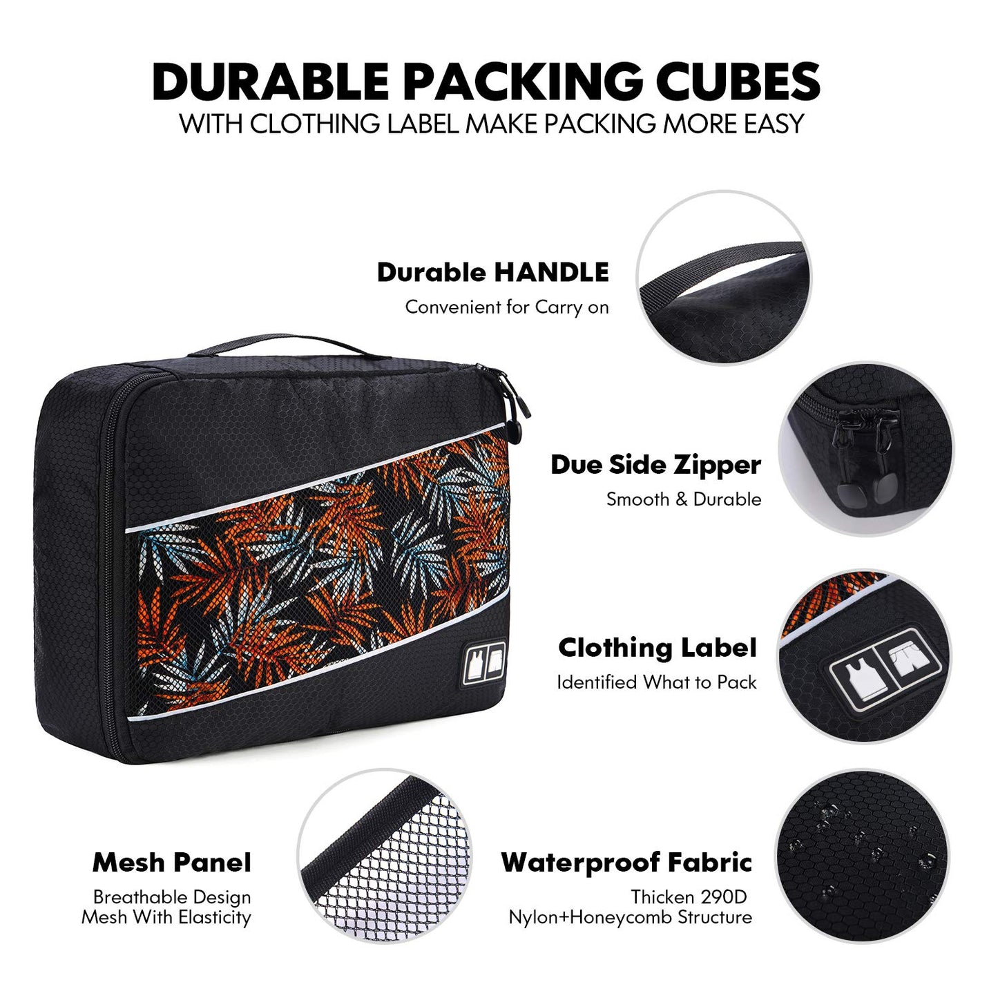 4 Set Packing Cubes, Various Sizes Travel Luggage Bags Organizers (Black)