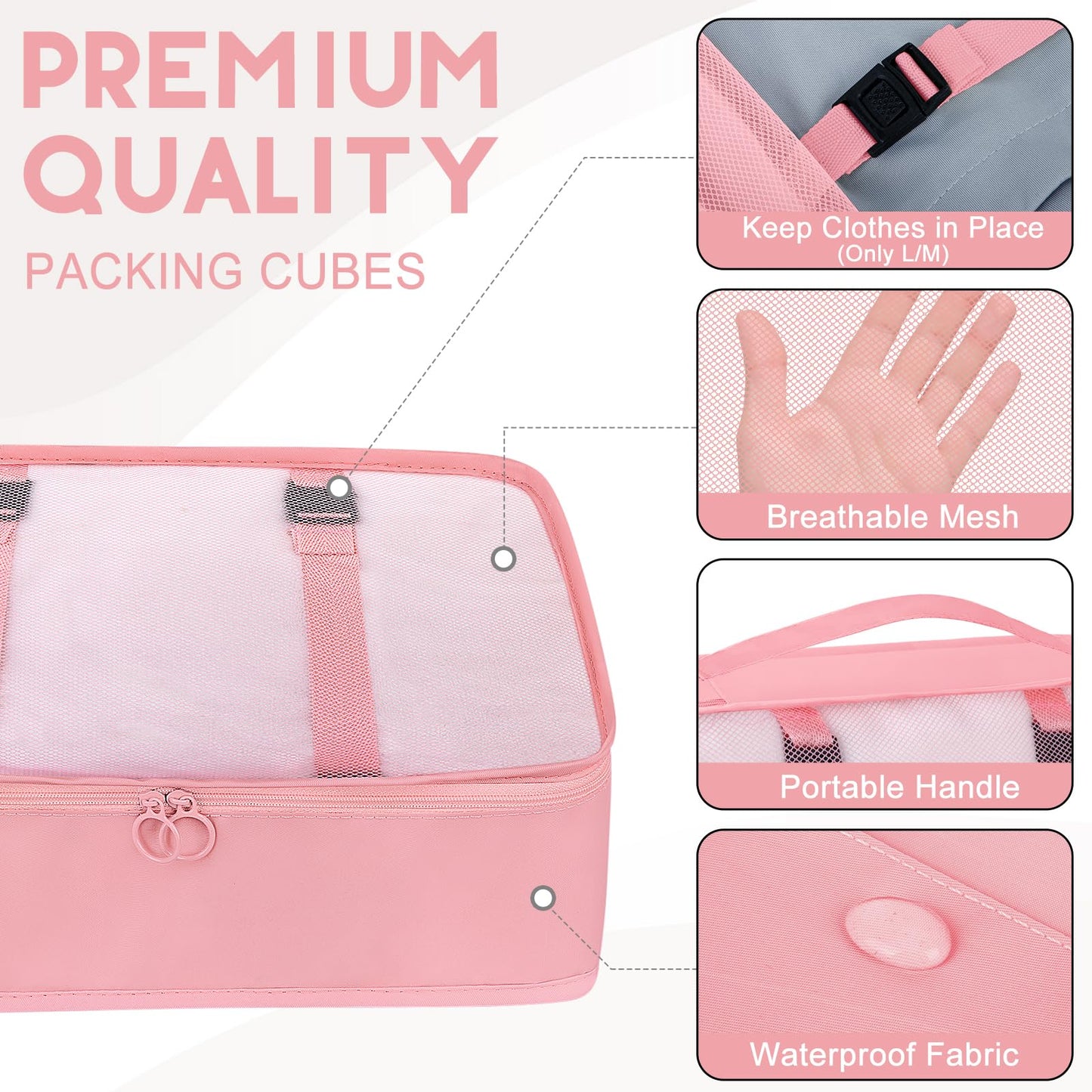 10 Set Packing Cubes for Travel, Travel Packing Cubes with Hanging Toiletry Bag and Shoe Bag, Suitcase Luggage Organizer Bags for Travel Essentials Women Men (Pink)