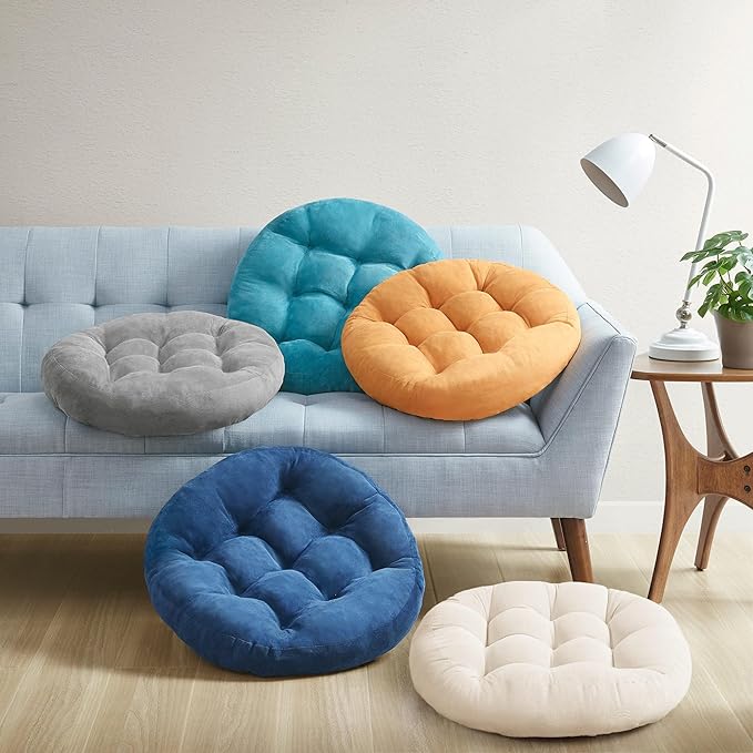 Meditation Floor Pillow Set of 2, Round Large Pillows Seating for Adults, Tufted Corduroy Cushion for Living Room Tatami, Beige 22 Inch