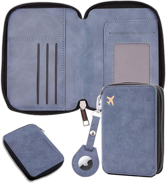 Cnycmy Passport Holder with Airtag,Passport-Wallet-Holder for Women, RFID Passport Holder with Slot Waterproof, PU Leather Travel Passport Case (Blue3)