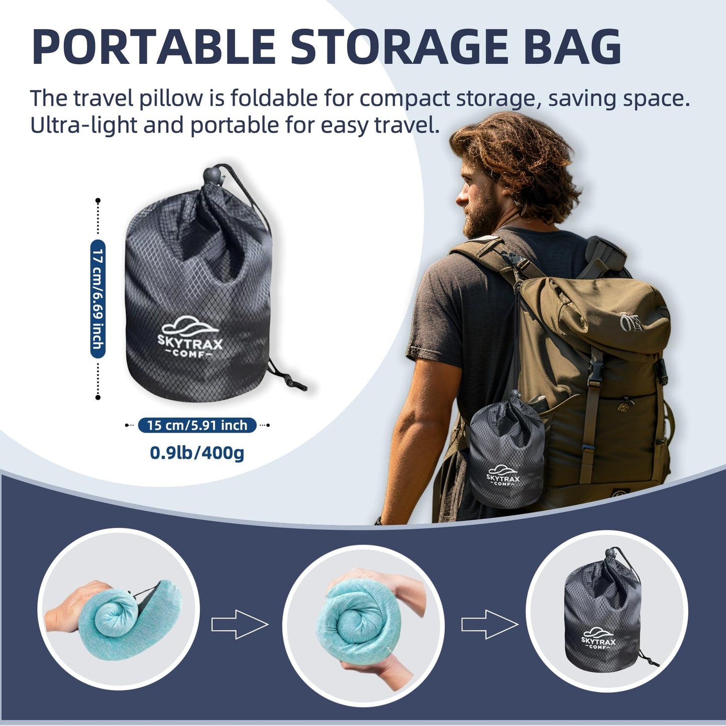 Travel Pillow with Extra Large Hood for Airplane Long Flights Privacy and Comfort Memory Foam with Skin-Friendly Cover for Road Trip Head&Neck Support for Plane Office Cars Sleeping & Rest (Mint Blue)