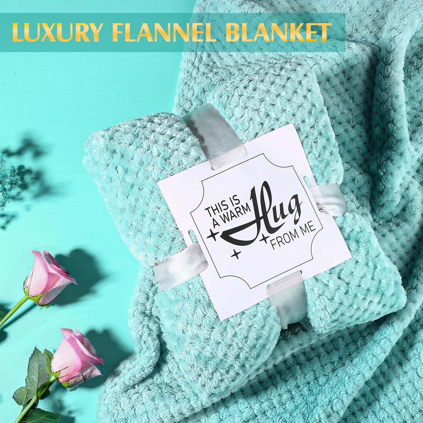 Birthday Gifts for Women, Thinking of You Gift Care Package with Luxury Flannel Blanket for Women Mom Her Wife Friends Sister, Blue Self Care Spa Relaxing Baskets for Christmas Valentines Mothers Day